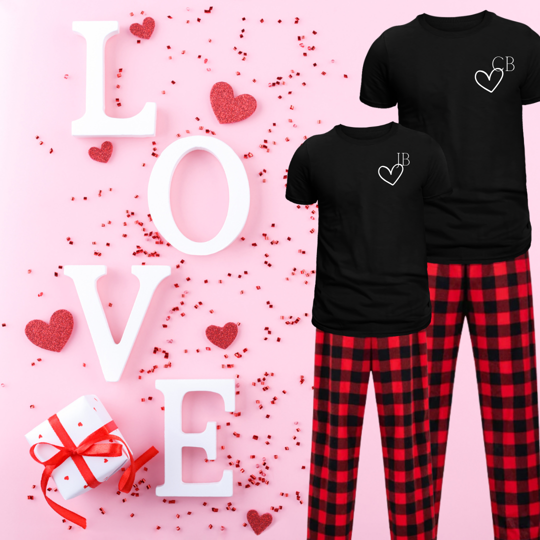 Couple Pajamas Heart and Initials